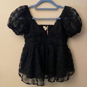 Entro Black Textured Puff Sleeve Blouse 🆕